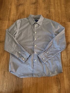 Egara Dress Shirt Mens XL White Purple Check Button Up Flip Cuff Excellent